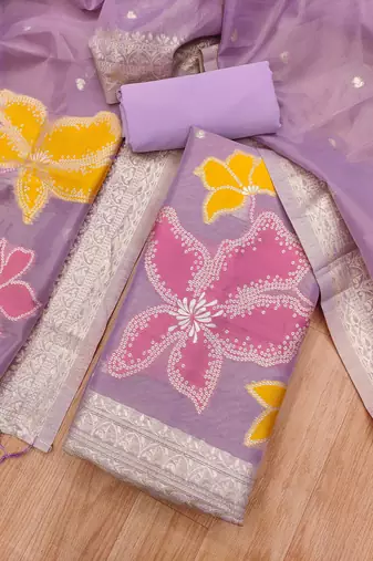 Purple Zari weaving shimmer dress material for women