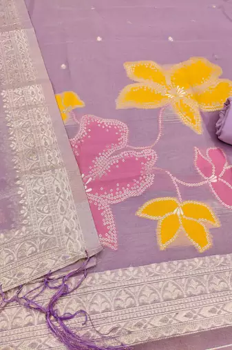 purple shimmer dress material with zari 