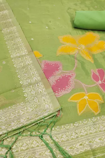 green zari dress material for women