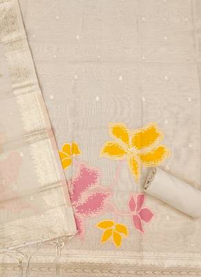 white shimmer dress material with zari  4