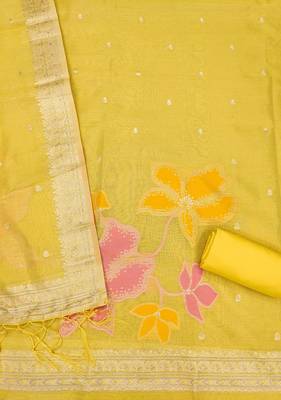 yellow shimmer dress material with zari  4