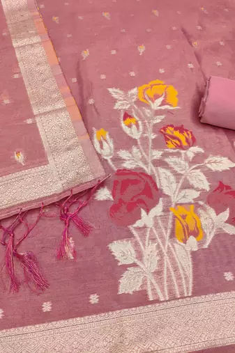 pink zari dress material for women
