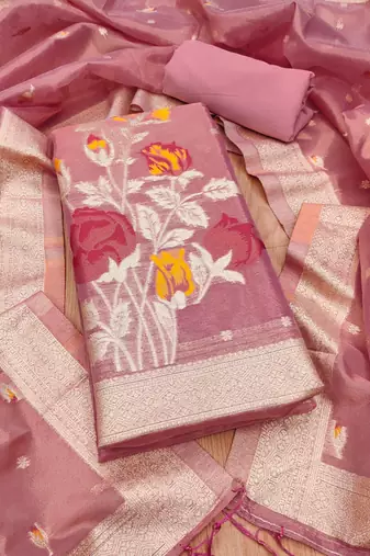 pink zari dress material for women