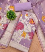 purple shimmer dress material with zari weaving