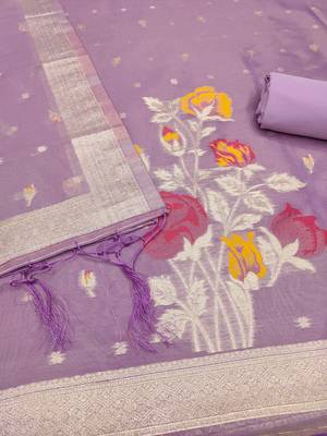 purple shimmer dress material with zari  2