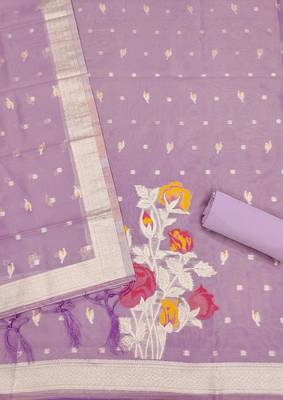 purple shimmer dress material with zari  4