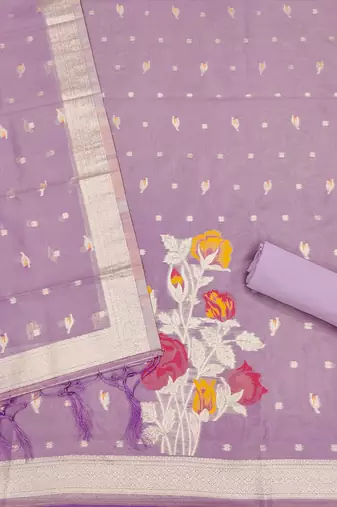 purple shimmer dress material with zari 