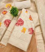 white shimmer dress material with zari weaving