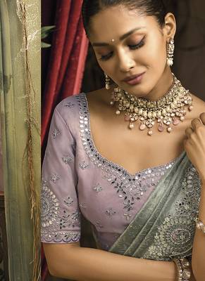 Grey silk blend embroidered saree 3