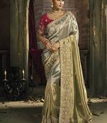 Multicolor silk blend wedding saree with cut dana, embroidered, moti and zari work