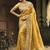 Mustard silk blend wedding saree with cut dana, embroidered, moti and zari work