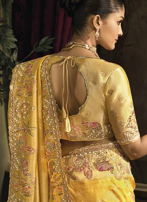 Mustard silk blend embroidered saree 4