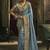 Light blue silk blend wedding saree with cut dana, embroidered, moti and zari work