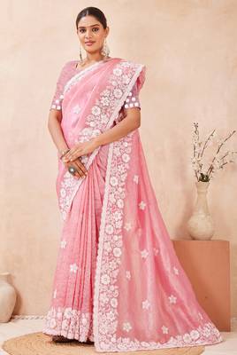 pink silk saree with heavy sequin resham embroidery 2