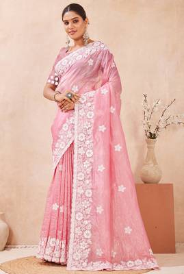 pink silk saree with heavy sequin resham embroidery 4