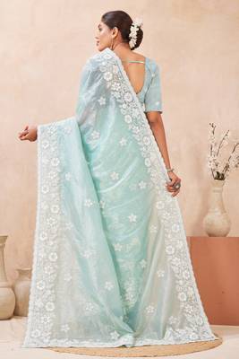 sea green silk saree with sequin resham embroidery 5