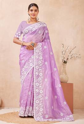 purple silk saree with heavy sequin resham embroidery 1