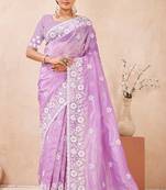 purple silk saree with heavy sequin resham embroidery