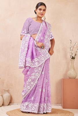 purple silk saree with heavy sequin resham embroidery 2