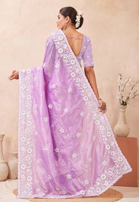 purple silk saree with heavy sequin resham embroidery 5