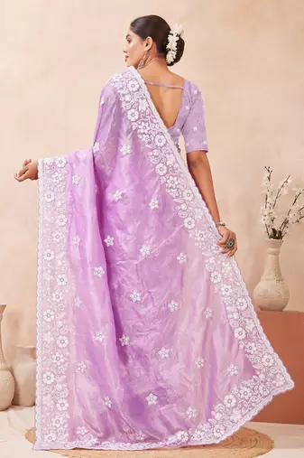 purple silk saree with heavy sequin resham embroidery