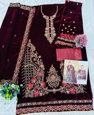 Red velvet suit with embroidered zarkan  2