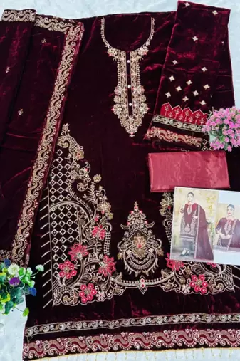 Red velvet suit with embroidered zarkan 