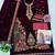 Red velvet semi stitched suit with embroidery & zarkan work