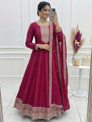 pink silk anarkali suit with sequins embroidery 1