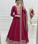 pink silk anarkali suit with sequins embroidery