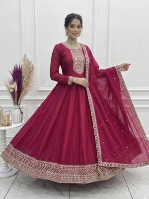 pink silk anarkali suit with sequins embroidery 2