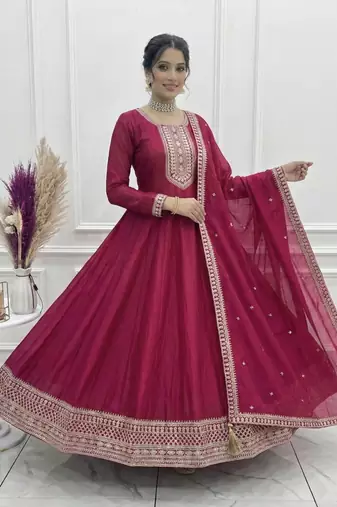 pink silk anarkali suit with sequins embroidery