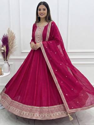 pink silk anarkali suit with sequins embroidery 3