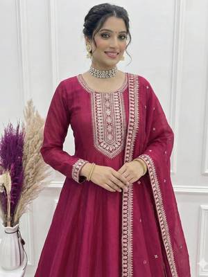 pink silk anarkali suit with sequins embroidery 4