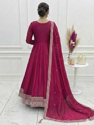 pink silk anarkali suit with sequins embroidery 5