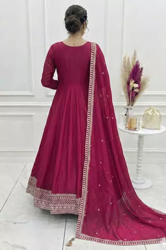 pink silk anarkali suit with sequins embroidery