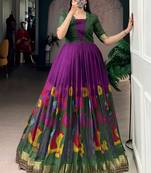 purple silk festival gown with floral & zari work