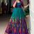 teal green silk festival gown with floral work