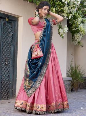 light pink jacquard silk chaniya choli with zari work 1