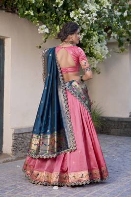 light pink jacquard silk chaniya choli with zari work 4