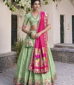 green jacquard silk chaniya choli with zari work