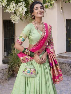 green jacquard silk chaniya choli with zari work 3