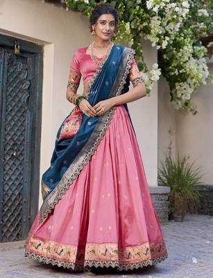 light pink jacquard silk chaniya choli with zari work 5
