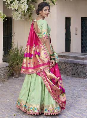 green jacquard silk chaniya choli with zari work 4
