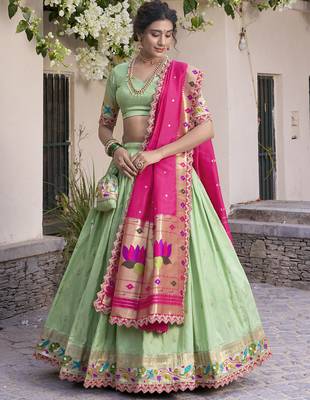 green jacquard silk chaniya choli with zari work 5