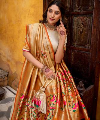 off white paithani silk chaniya choli with zari work 3