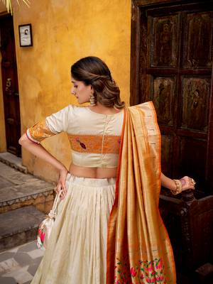 off white paithani silk chaniya choli with zari work 4