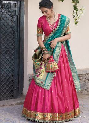 pink jacquard silk chaniya choli with zari work 4