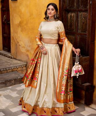 off white paithani silk chaniya choli with zari work 5