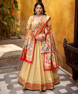 cream paithani silk chaniya choli with zari work 1